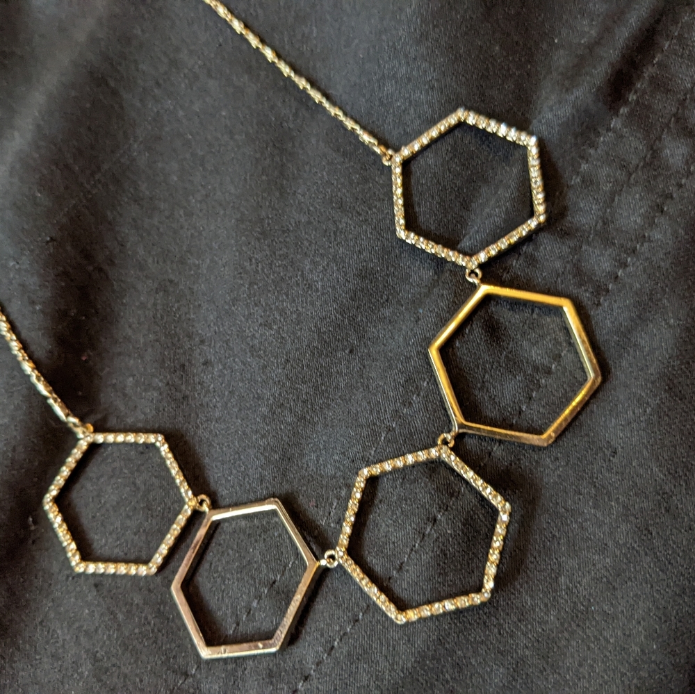 Gold-colored necklace w/ rhinestones - costume jewelry